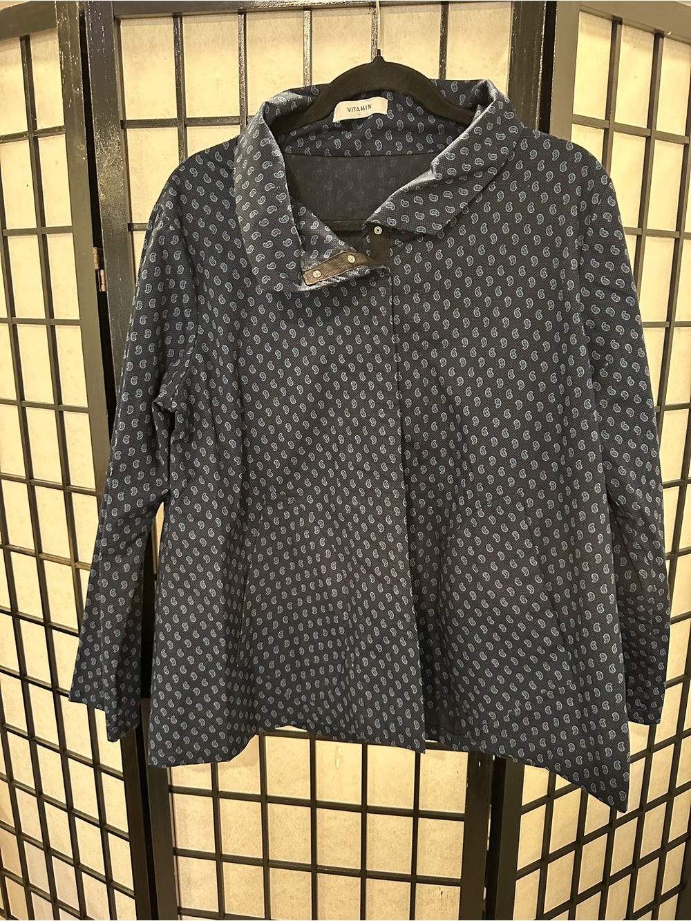 Ella Navy Paisley-Print Long Sleeve Tunic Top